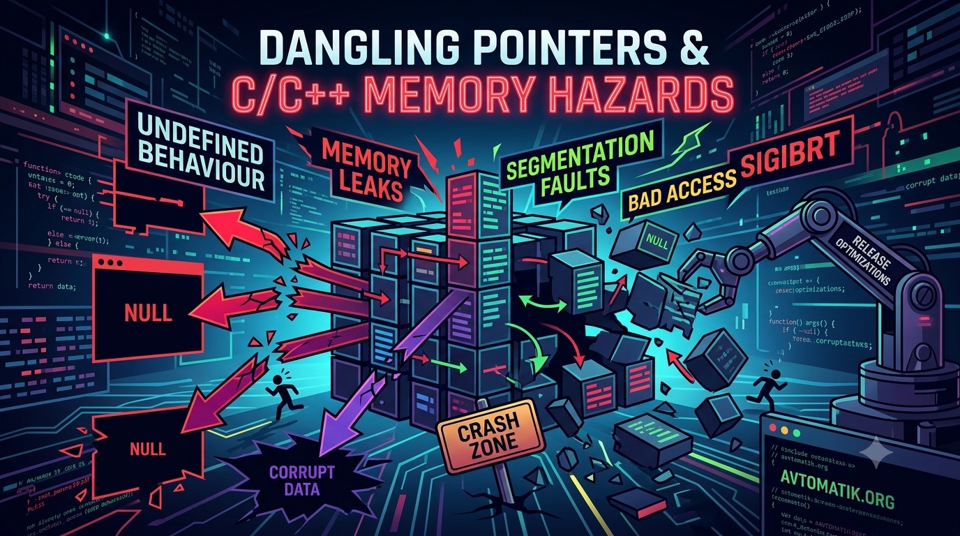 Dangling pointers/references, undefined behaviour, memory leaks, segmentation faults, bad access, SIGABRT, Release optimizations and other C/C++ BAUs